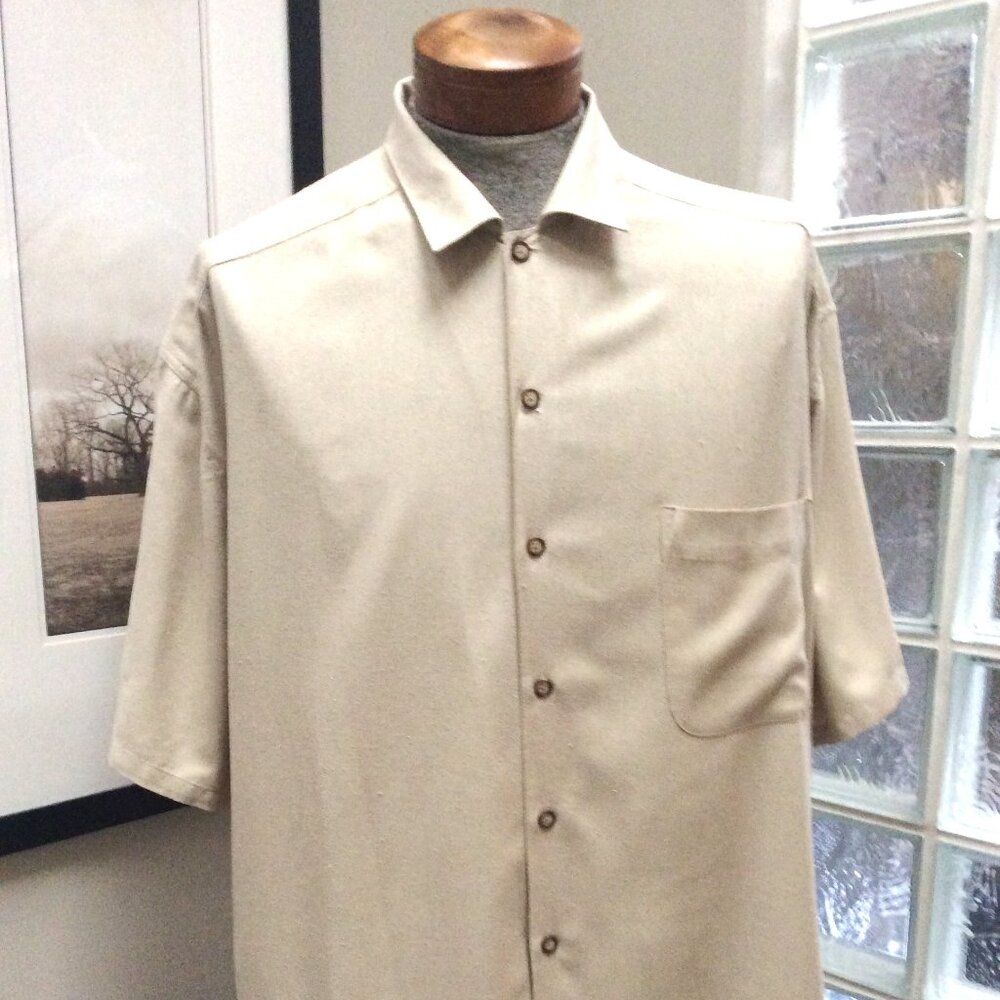 Silk Shirt Size XL 100% Silk Short Sleeve TAN Color